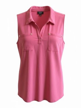 Jones New York Pink Sleeveless Collared Tank with Front Pockets